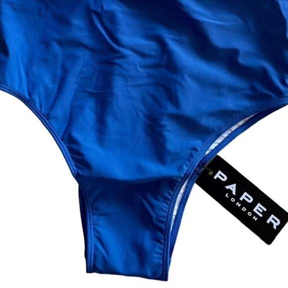 Paper London Cori One Piece Swimsuit Large NWT White Blue Size M - Picture 7 of 9